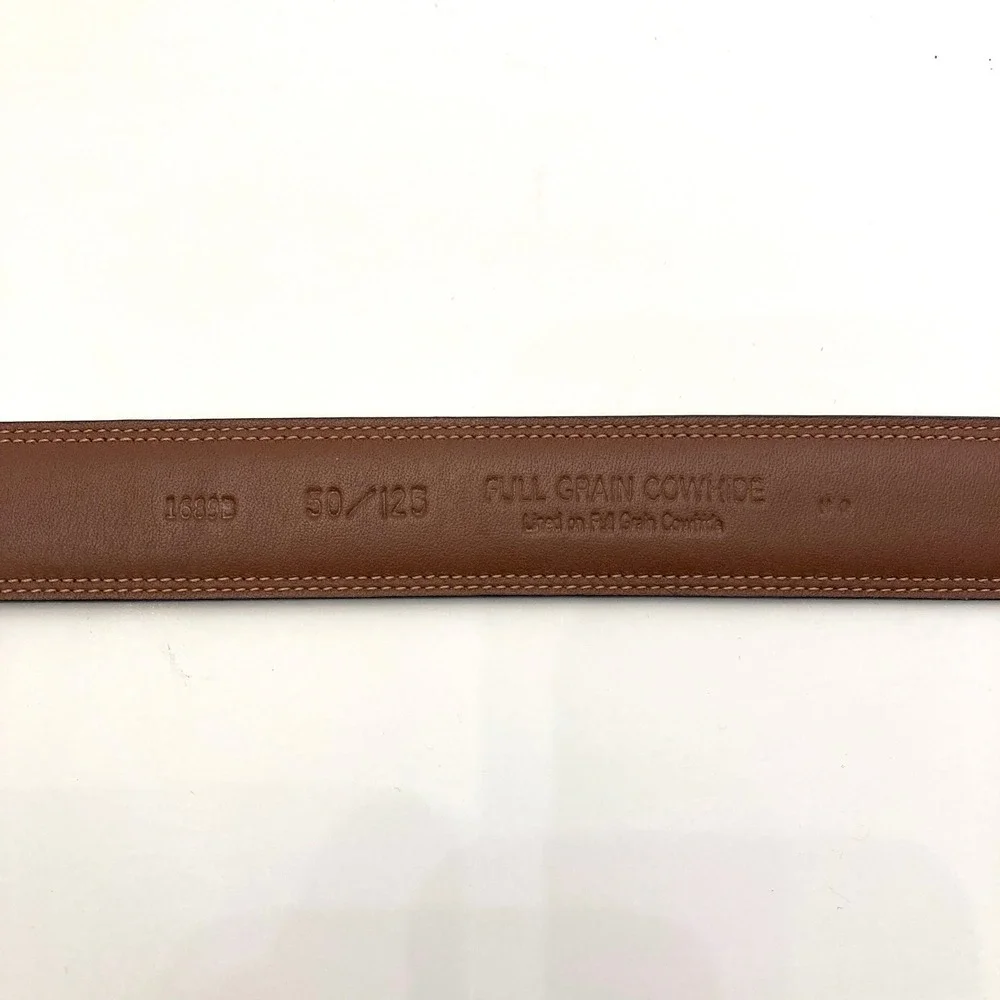 Brown Full Grain Cowhide Leather Belt Brass Buckle Mens‎ 50 1-1/8